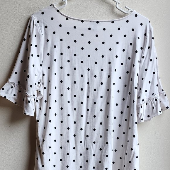 Talbots Black/White Scoop Neck Polka Dot Ruffled Jersey Size Large - Picture 12 of 14
